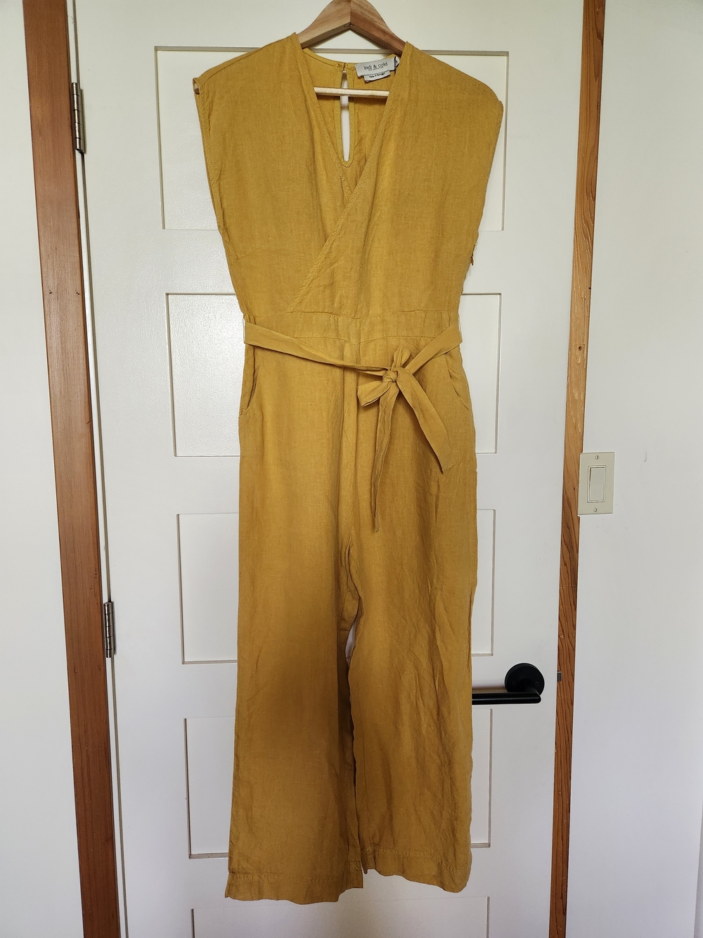 100% Soft Linen Mustard Jumpsuit with Waist Tie